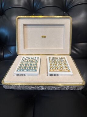 Aerin Decorative Card Case in Black/White Pebble and Gold. Cards unopened